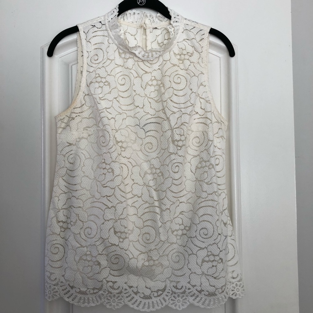 White high-neck lace top from Banana Republic